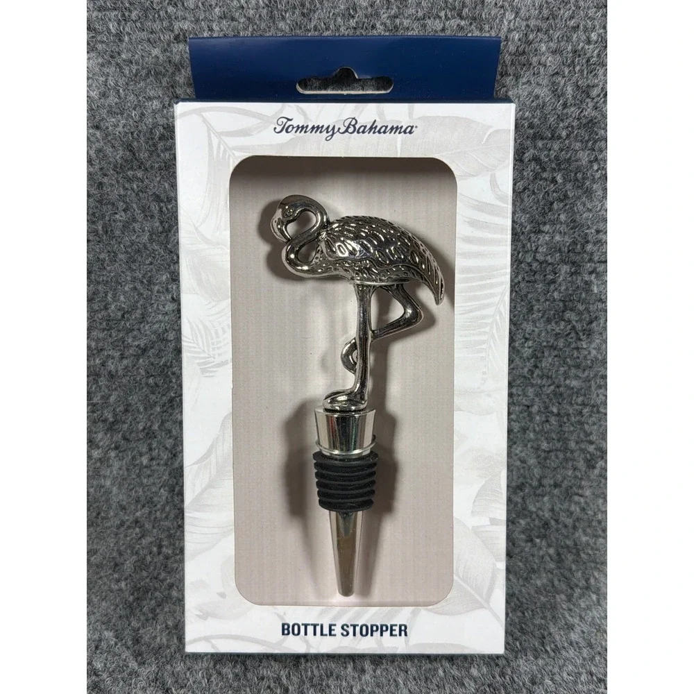 Tommy Bahama Flamingo Wine Bottle Stopper Silver Tone Metal Tropical NIB